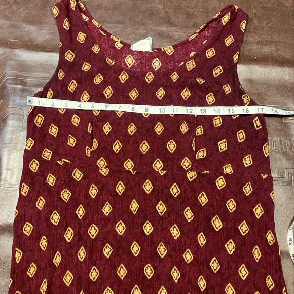 Vintage Rabbit Rabbit Rabbit Rayon Slip Dress‎ Womens M USA Made Maroon Gold - Picture 11 of 15